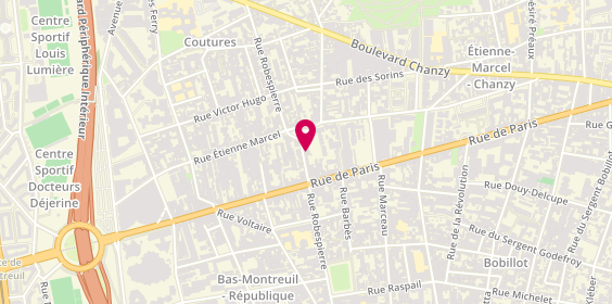 Plan de Librairie À la Marge, 7 Rue Arsène Chéreau, 93100 Montreuil